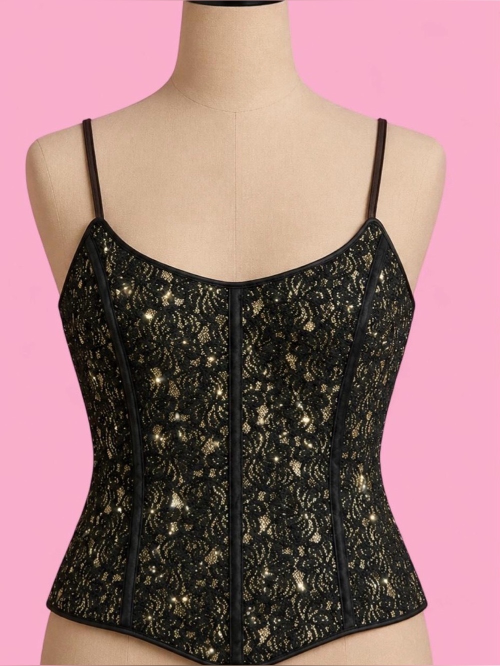 Vintage Jessica McClintock Gunne Sax Black and Gold Lace Corset